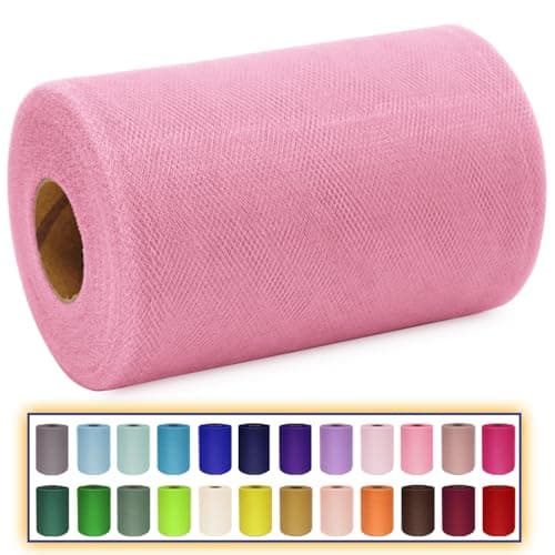 Pink Tulle Fabric Roll 6 Inch X 300 FT 100 Yards Matte Tulle Ribbon Netting Mesh Spool for DIY Tutu Skirt Wedding Bow Gift Wrapping Baby Shower Christmas Party Halloween Decorations