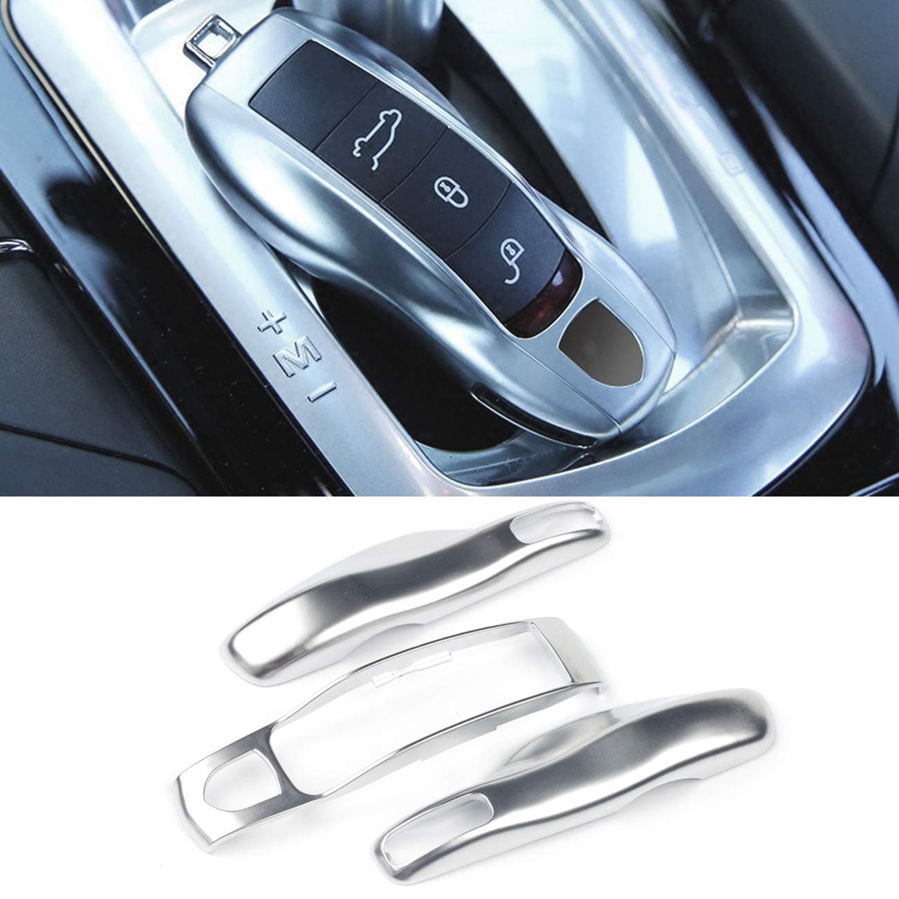 Jaronx 3PCS Remote Key Covers for Boxster Turbo Cayenne Panamera Macan Cayman 911 Glossy Silver Key Fob Shell Cover Painted Keyless Entry Skin Protectors