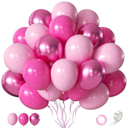 CVPARTON Pink Balloons Set 55 PCS Metallic Pink Balloons Baby Pink Hot Pink 12 Inch Latex Balloon for Girls Women Birthday Party Bridal Shower Baby Shower Wedding Princess Party Decoration