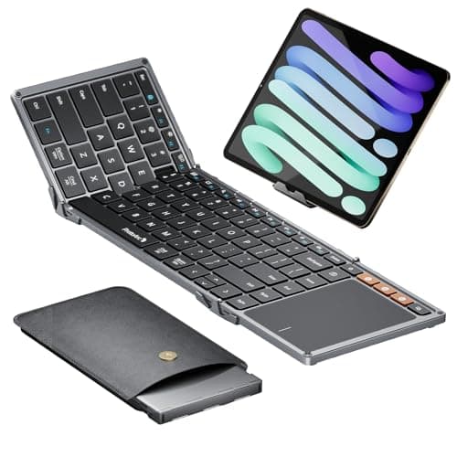 ProtoArc Foldable Keyboard with Touchpad, XK01 TP Folding Portable Keyboard, Full Size Keys, Large Trackpad Bluetooth Travel Keyboards for Laptop PC Tablet - Black Gray