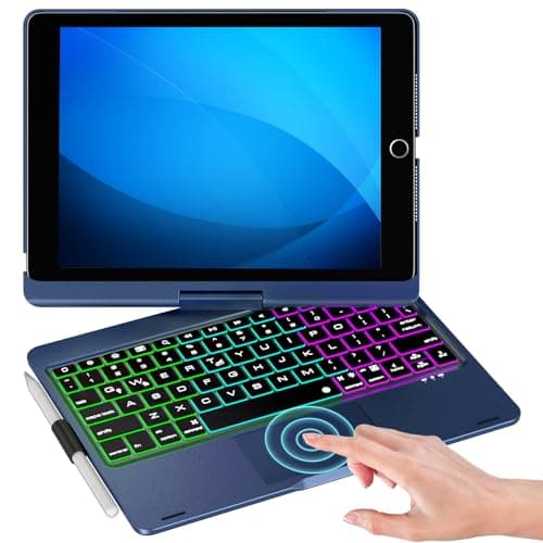 NOKBABO iPad 9th Generation Case with Keyboard 360° Rotatable Touchpad and 7 Color Backlight & Pencil Holder for iPad 9th/8th/7th Gen 10.2 inch & iPad Air 3rd Gen/iPad Pro 10.5 inch - Lake Blue