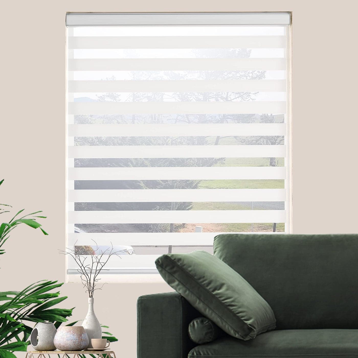 JIANGPIN TEXTILE Zebra Roller Shades Dual Layer Roll Up Blind for Living Room Semi Sheer Shades Window Privacy Light Control for Day and Night Maximum Height 72inch White Color Width 28 inch