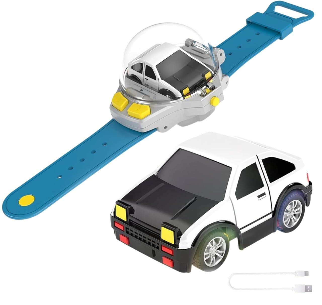 Bestie toys Mini Remote Control Car Watch Toy with LED Lights, 2.4G RC Cars Toy Car Watch USB Charging Hand Controlled Watch RC Car for Kids Boys Girls for Birthday Christmas Holiday Party Gifts