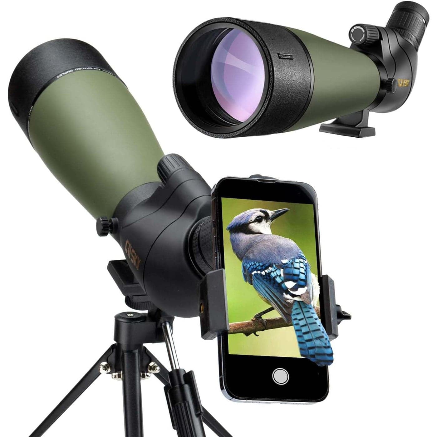 Gosky Updated 20-60x80 Spotting Scope with Tripod, Carrying Bag - BAK4 Angled Scope for Target Shooting Hunting Bird Watching Wildlife Scenery (Phone Mount+SLR Mount Compatible with Canon) 1