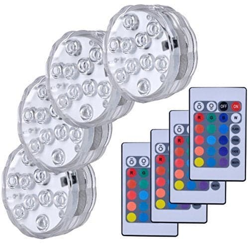 Kellegour Submersible Led Lights, Submersible Waterproof RGB Change Remote Controlled Submersible Led Lights for Pond Pool Fountain Aquarium Vase Hot Tub Bathtub Fish Tank Party Halloween (4 Pack)