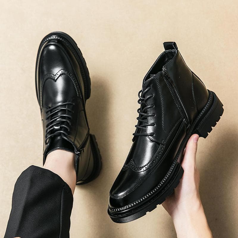 Leather Shoes Men'S Fashion Brogue High-Top Leather Boots 38-44 Leather Shoes