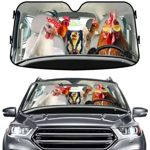 GENANY Farm Chicken Family Funny Windshield Sun Shade for Car SUV Truck (55x30 Inches), Sun Shade Windshield, Protector Blocks UV, Spring Car Decor
