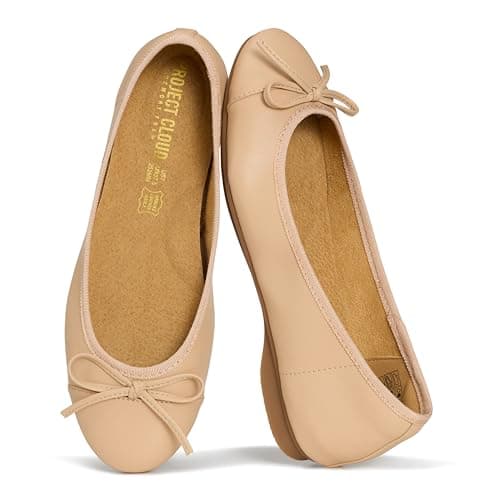 Project Cloud Ballet Flats for Women Shoes - Eco-Crafted with Memory Foam Insole Lightweight Mary Jane Flats - Non-Slip and Comfortable Womens Shoes (Ashley,Nude,8.5)