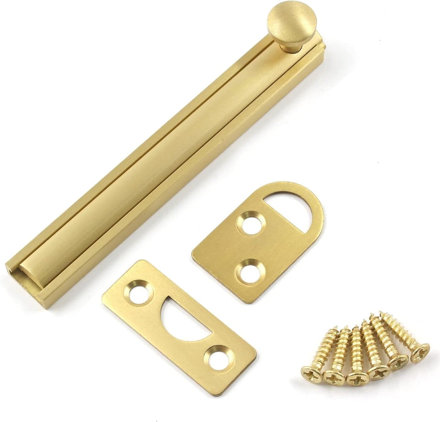 Solid Brass Slide Bolt Latch, , Heavy Duty Solid Door Lock Latch, Cabinet Surface Bolt with Screws (4Inch, Brushed Gold)