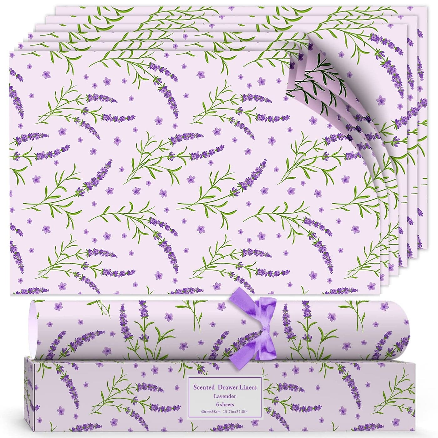 SCENTORINI Lavender Scented Drawer Liners Scent Paper Liners for Drawers Fragrant Drawer Liners for Drawers Closets Wardrobe Dresser Shelf 6 Sheets