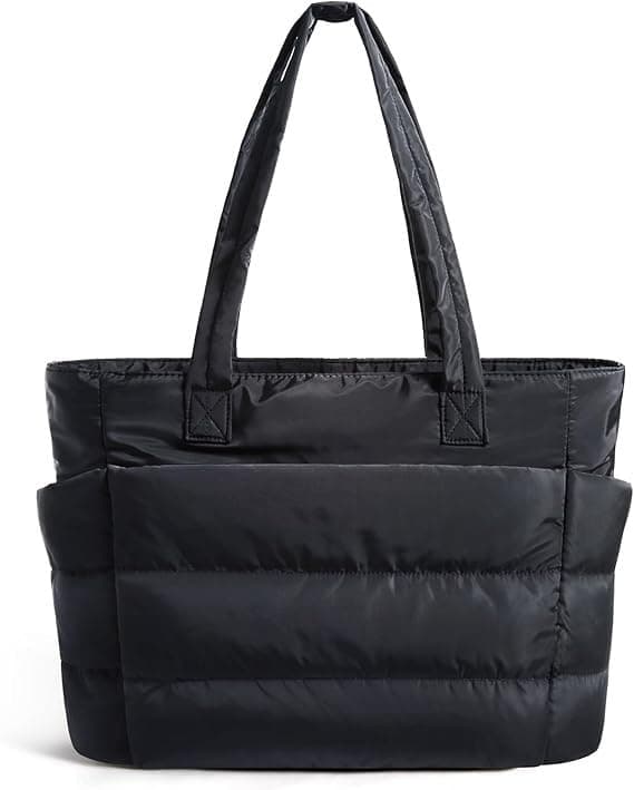 Prplet Tote Bag for Woman | Lightweight Puffy Shoulder Handbag with Multi Compartment | Travel, Office, Gym & Daily Use | Durable Taslan Fabric (Black)