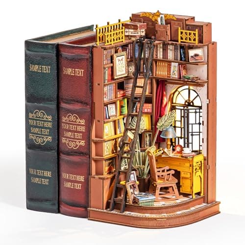 Rolife DIY Book Nook Kits for Adults Miniature Dollhouse Booknook Kit 3D Wooden Puzzle Creative Decorative Bookends Bookshelf Diorama Insert Crafts Hobbies Gifts Silent Corner Study