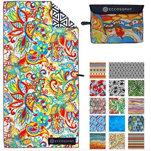 ECCOSOPHY Microfiber Beach Towel -Sand Free Towels are Quick Dry, Light Weight, Super Absorbent-Perfect Pool, Travel, Cruise, Camping Essentials - Oversized Extra Large for Adults (Ibiza)