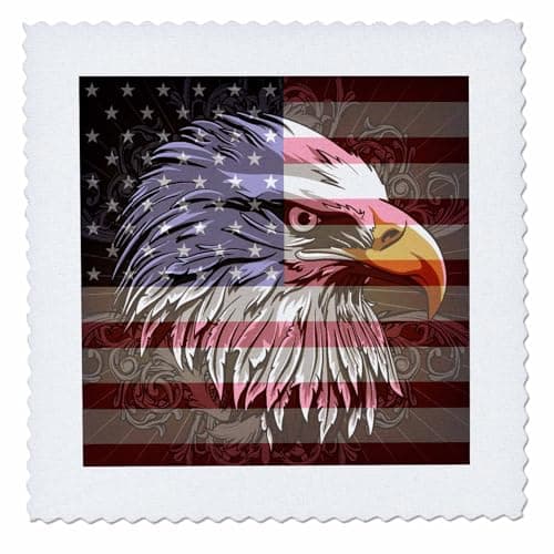 3dRose qs1161814 Ornate Patriotic Bald Eagle and USA American Flag Pride Great for Fourth of July Independence Day Quilt Square 12 by 12Inch