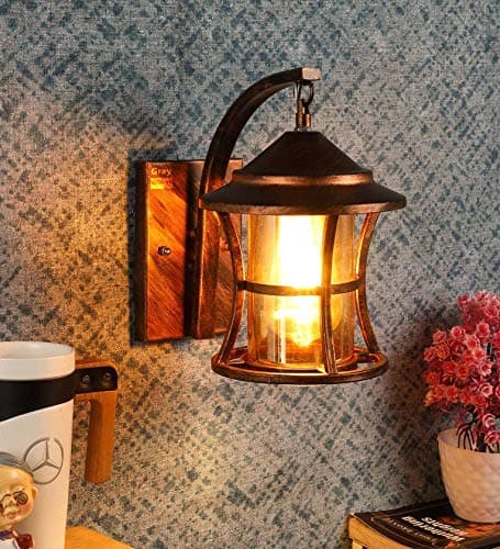 GreyWings Bronze Antique Metal & Glass Wall Light for Home, Hallway & Balcony – Vintage Sconce, (Bulb is not Included), Pack of 1
