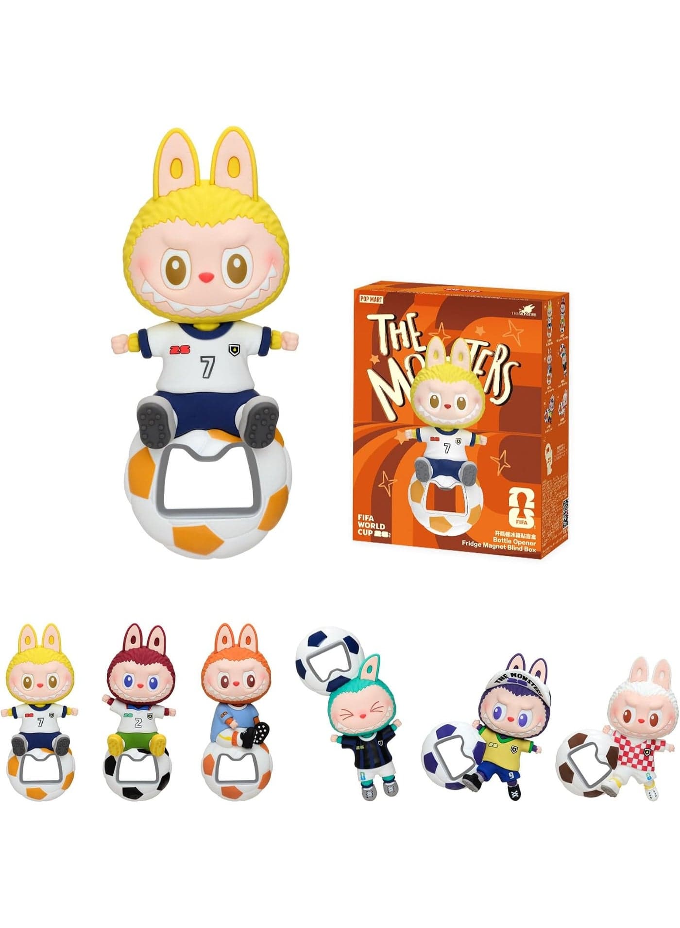 POP MART THE MONSTERS × FIFA Series – Bottle Opener Fridge Magnet Blind Box, Cute LABUBU Home Decor, FIFA 2026 World Cup Merchandise, Housewarming & Football Fan Gift, 1 Random LABUBU Single Box
