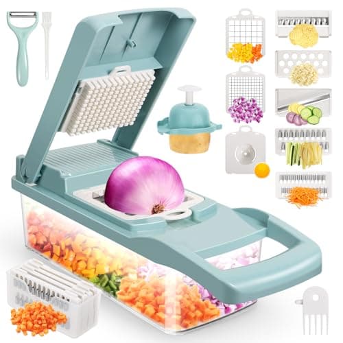 senbowe Ultra-Sharp 420-Grade Hardened Stainless Steel Onion Vegetable Chopper Dicer, 8 Interchangeable Blades, Includes Egg White Separator, Time Saver, 1 Year Warranty