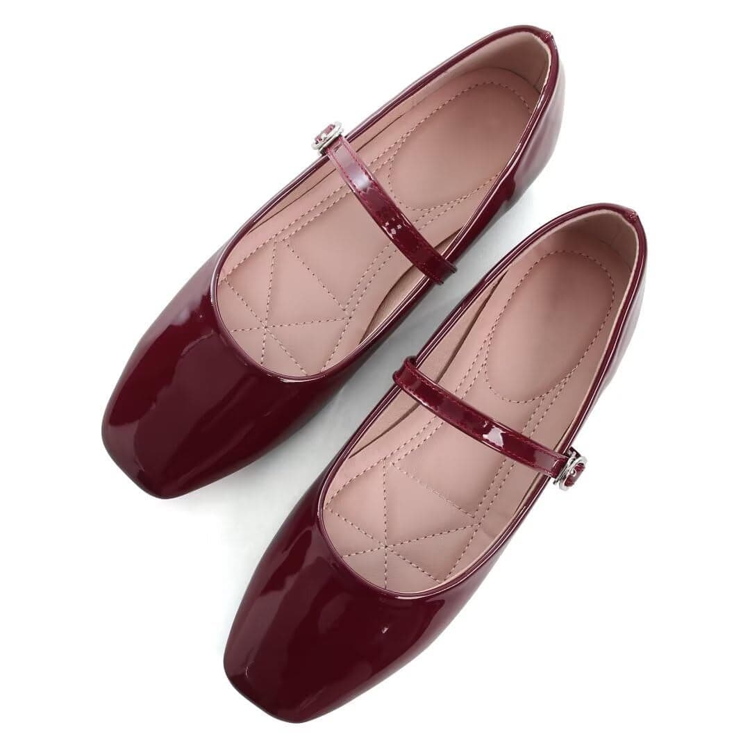 TN TANGNEST Womens Ballet Flats Fashion Mary Jane Flats Shoes for Women Cute Square Toe Slip on Dress Flats Wine red 408