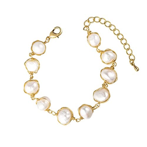 Cowlyn Pearl Bracelet Baroque Cultured Handmade Wind Bossimi 18K Gold Plated Work Around Silk Adjustable Charm Fashion Valentine Delicate Vintage Jewelry