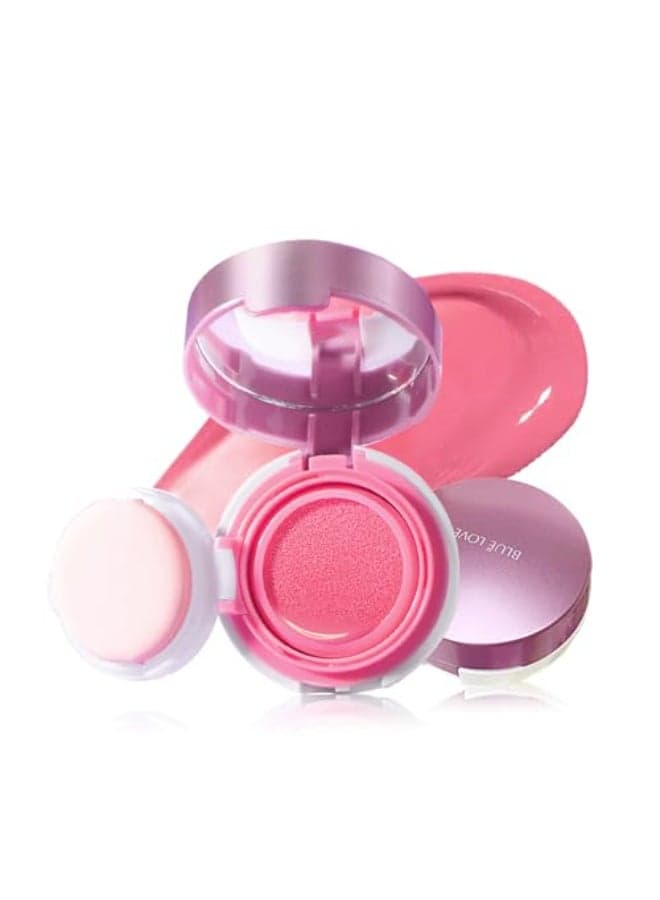 BLUE LOVE Cushion Liquid Blush Silky Cheek Tint with Mirror Natural Enhancer for a Radiant Finish Contours Highlights for Effortless Elegant 03 Pink Peony