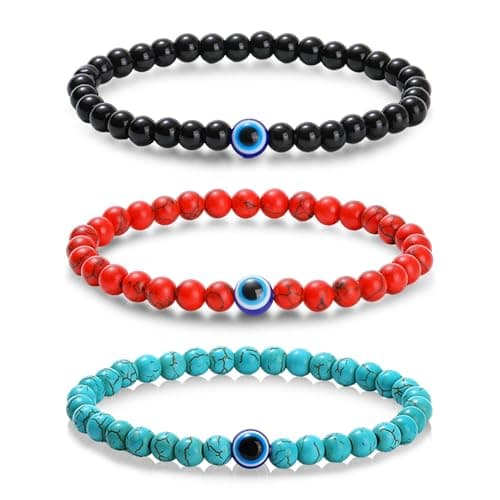 Dhdgzq Blue Evil Eye Bracelets,Evil Eye Lucky Bracelet for Protection Blessing,Black Bead Protection Jewelry Handmade Bracelet for Women Men Gift (6mm)