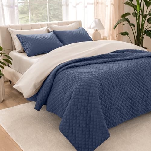 Bare Home Coverlet Set - King Size - Lightweight Bed Decor - Comforter Alternative - All-Season Quilted Bedspread (King, Dark Blue)