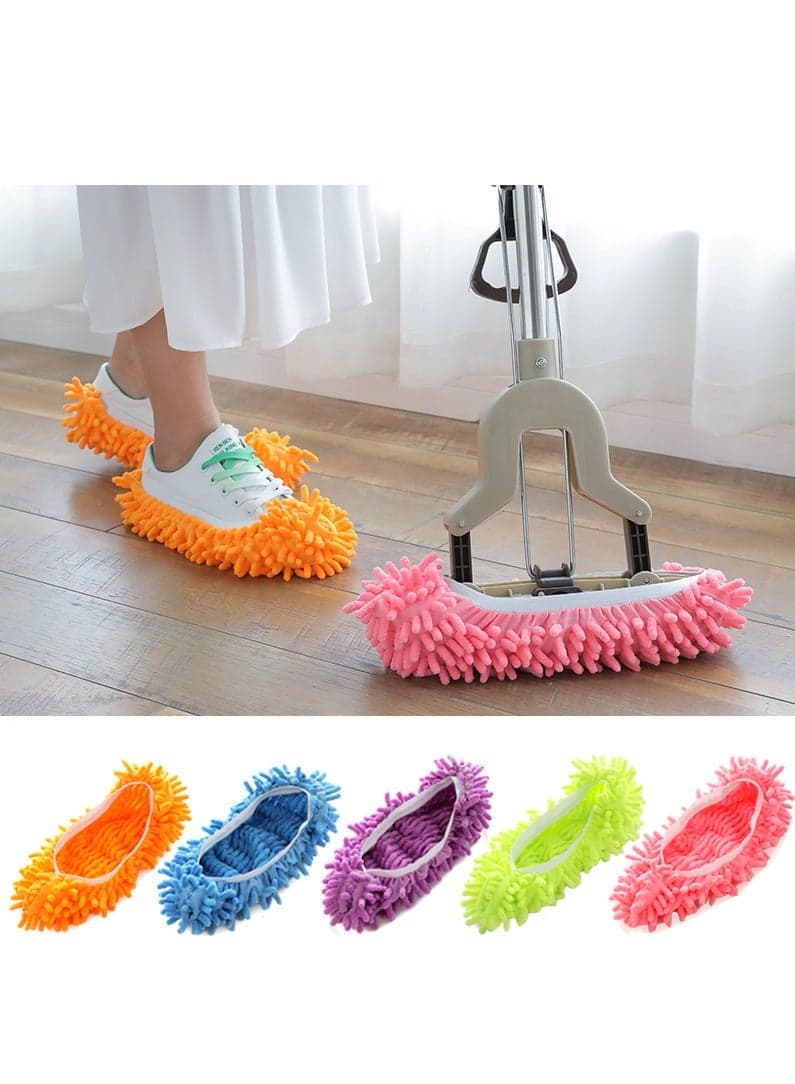 Unisex-Kids 5Pairs Mop Slipper Shoes Cover, Soft Washable Microfiber Shoes Cover, Reusable Foot Socks for Floor Polishing, Sweeping Mop Tool for Bathroom, Office, Kitchen, House Cleaning