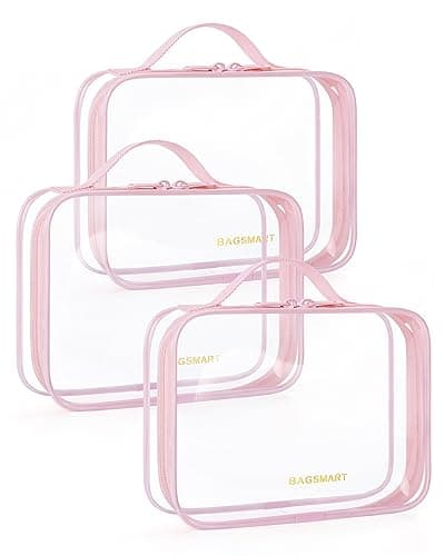 BAGSMART Clear Toiletry Bag TSA Approved Travel Toiletry Bag Carry On Travel Accessories Bag Airport Airline Quart Size Bags waterresistant Makeup Bag for Women