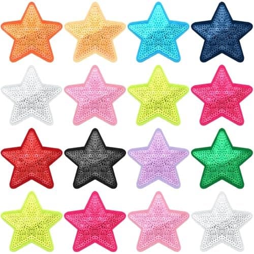 30pcs Sequin Star Iron on Patches Colorful Shiny Star Sew on Patches for Clothing Jacket Jeans Pants Dress Backpack Hat Decorations