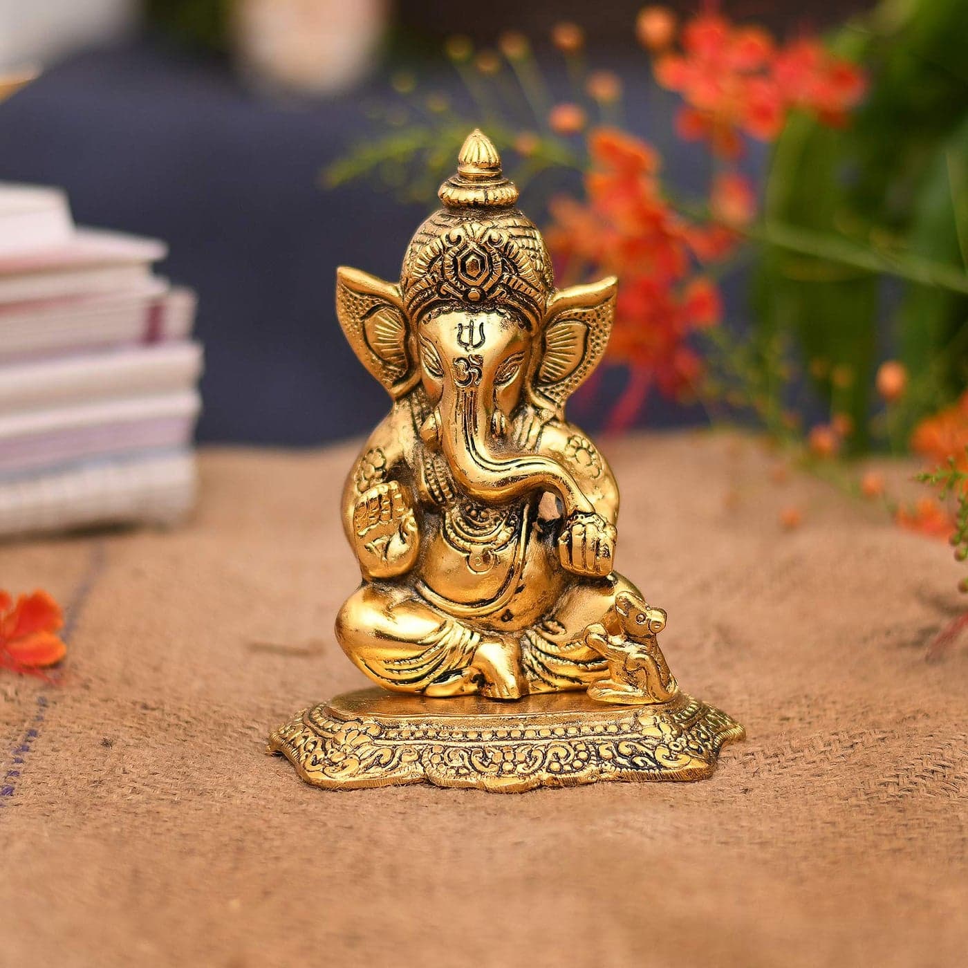 Collectible India Metal Lord Ganesh Idol 65 x 5 x 25 Inches Golden Model Number GBS211