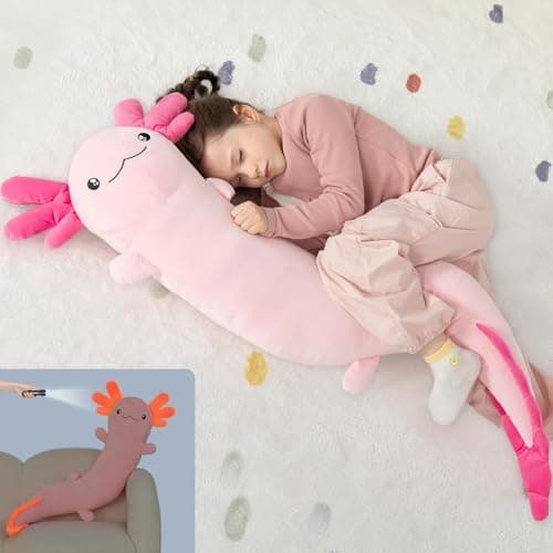 MaoGoLan Giant Axolotl Plush Body Pillow for Girls Hot Pink Axolotl Stuffed Animal for Kids Adults Large Salamander Plush Glow in The Dark Holiday Birthday Christmas Valentines Gifts