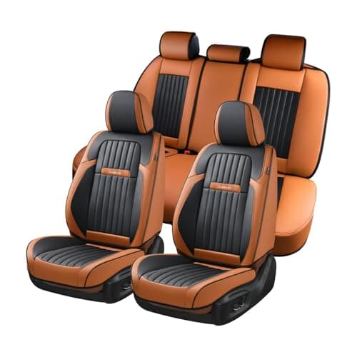 Coverado Car Seat Covers Full Set, Car Seat Protector Car Seat Cushion, Nappa Leather Seat Covers for Cars, Front and Back Seat Protectors Cushions Universal Fit for Most Cars Vehicles(Brown&Black)
