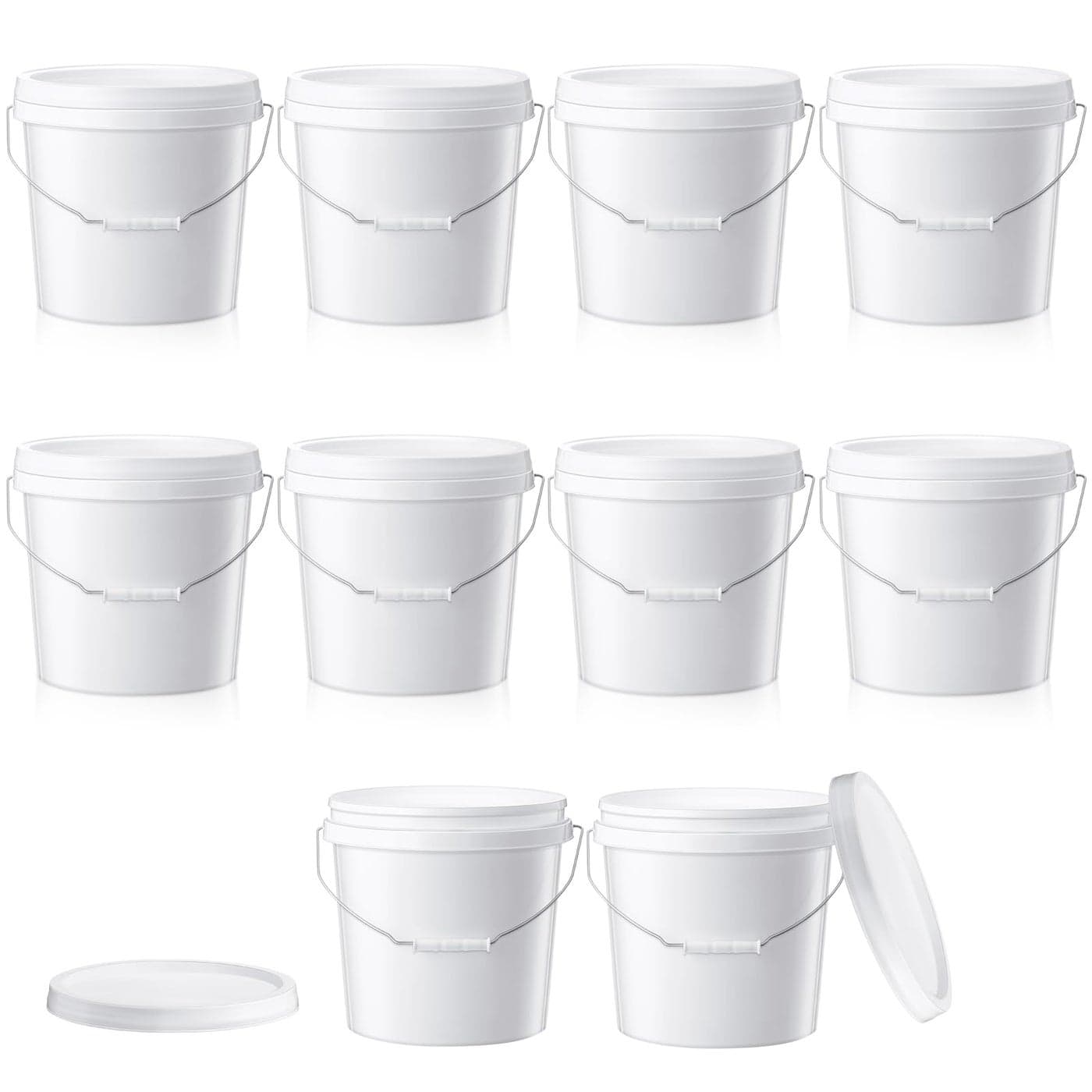 Tioncy 10 Pcs 2 Gallon Plastic Bucket with Lid Heavy Duty 2 Gallon Bucket Pail with Lid Handle for Storage Container Home Household Cleaning White