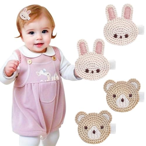 Rannyrena Cute Baby Girl Hair Clips Set Pink Animal Designs Cotton Crochet Clips Rabbit Bear Bow Bobby Pins for Infants Toddlers Rabbit and bear