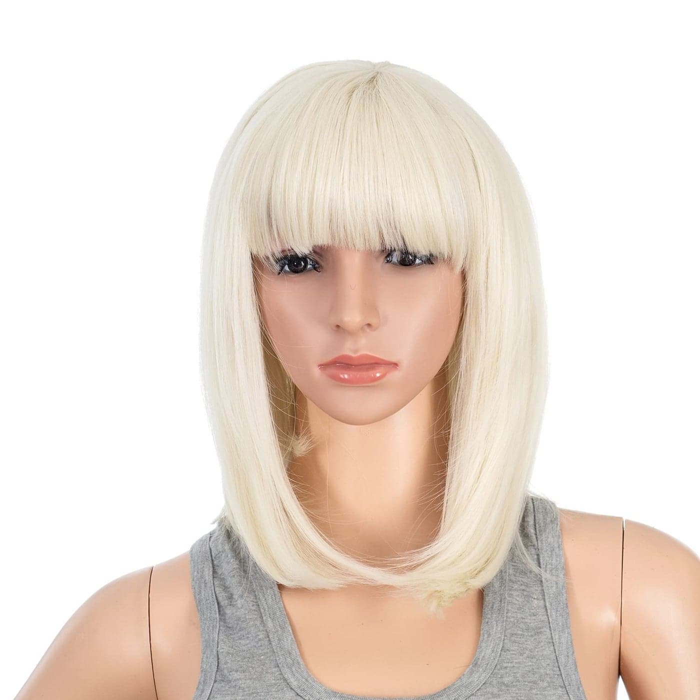 SWACC Short Straight Bob Wig with Bangs Synthetic Colorful Cosplay Daily Party Flapper Wig for Women with Wig Cap Platinum Blonde