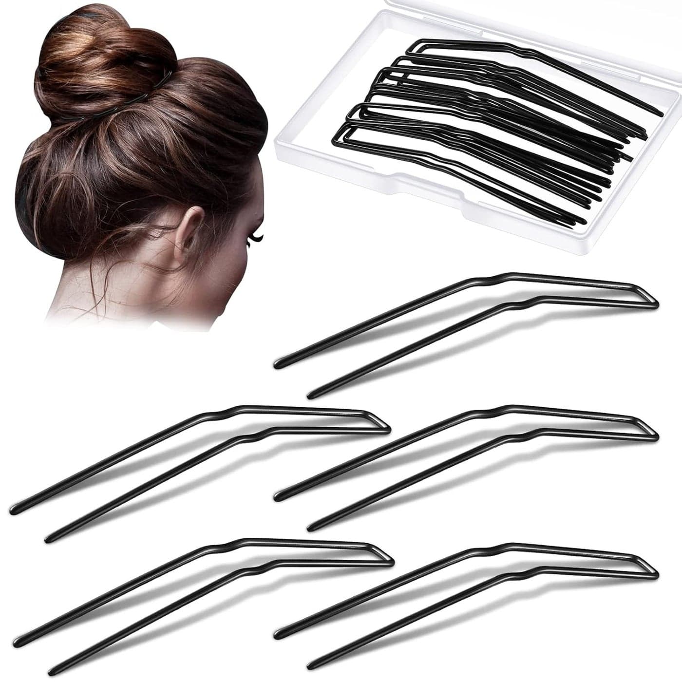 MTLEE 24 Pcs Ushaped Hair Pins Hair Styling Pins for Updo with Storage Box Metal U Bun Hair Forks for Women Girls Thick Curly HairBlack 3 Inch