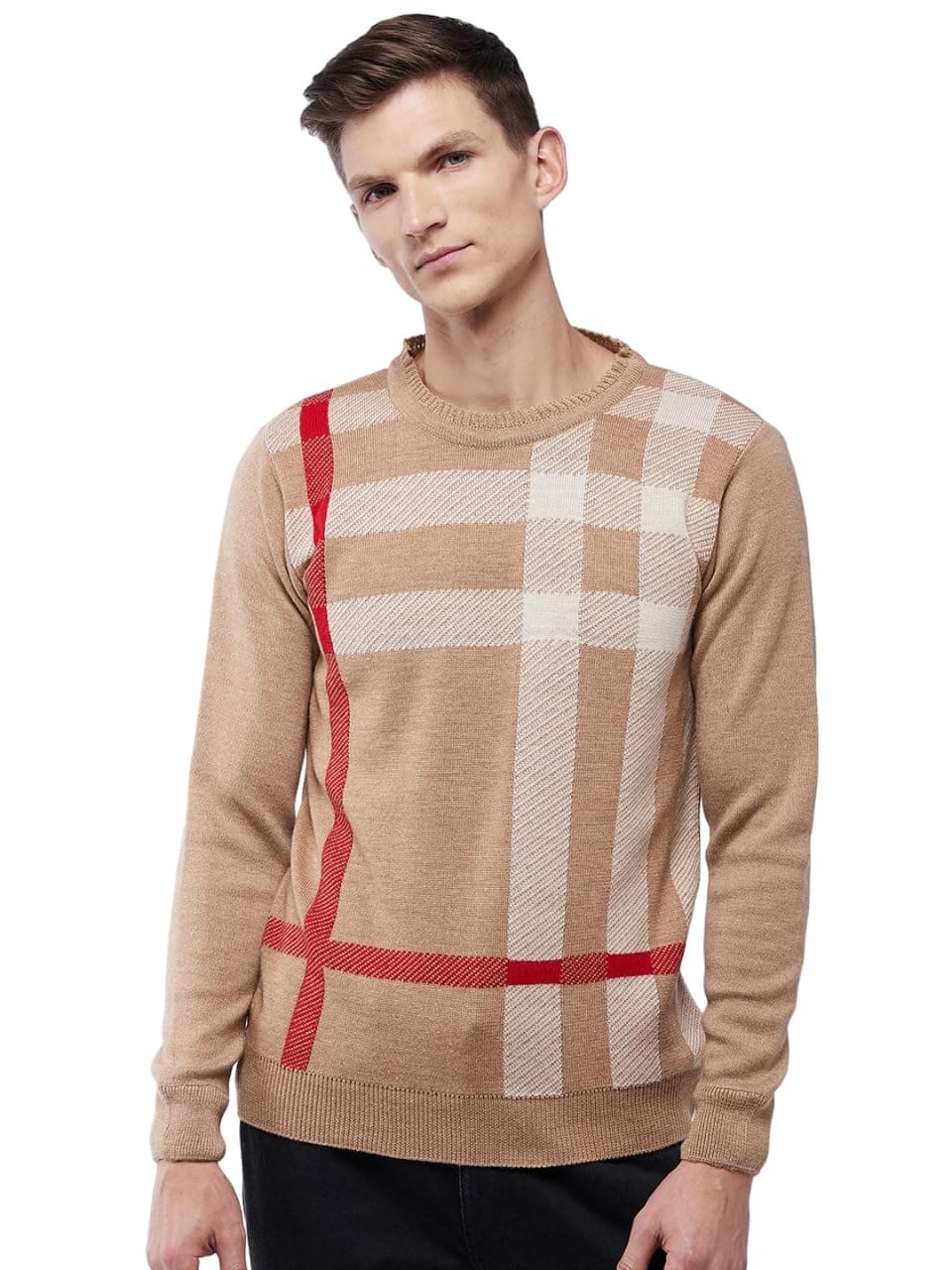 Pivl Men's Winter Striped Sweater - Warmth and Style for The Season_Beige_L||Winterwear||