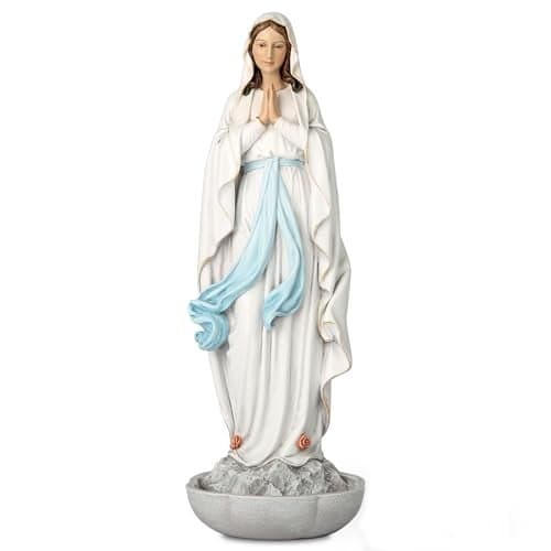 BC Catholic Our Lady of Lourdes Statue, Blessed Virgin Mary Figure, Tabletop Rosary Holder, Holy Water Font, Religious Gift, 10” H Classical Renaissance Sculpture Hand Painted by Buildclassic