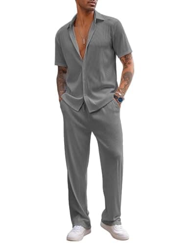 COOFANDY Men Sets 2 Pieces Beach Short Sleeve Shirt Relaxed Fit Yoga Pants