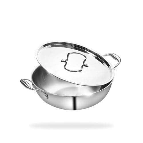 Fackelmann 4.5 Liter Kadai 28 CM, Triply | German Quality | Energy-Efficient | Non-Toxic | Versatile Cookware | Hassle-Free Maintenance | Triply Stainless Steel kadai | Kadai for Cooking