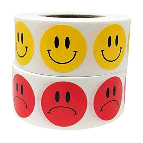 Happy Face Frowny Face Stickers Yellow Happy Red Sad Labels for Teachers 34 Inch Round Circle Dots 500 Stickers Per Design 1000 Adhesive Stickers