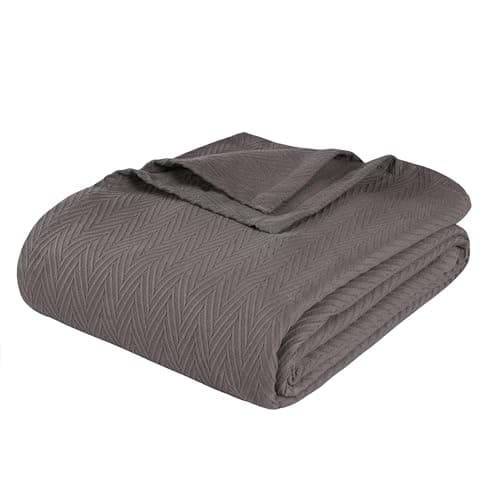 Superior Metro All-Season Cotton Blanket, Woven Blanket for Couch, Bed, Bedding, Farmhouse, Home Essentials, Cute and Cozy Bohemian Blankets, Herringbone Weave, Twin Size, Charcoal