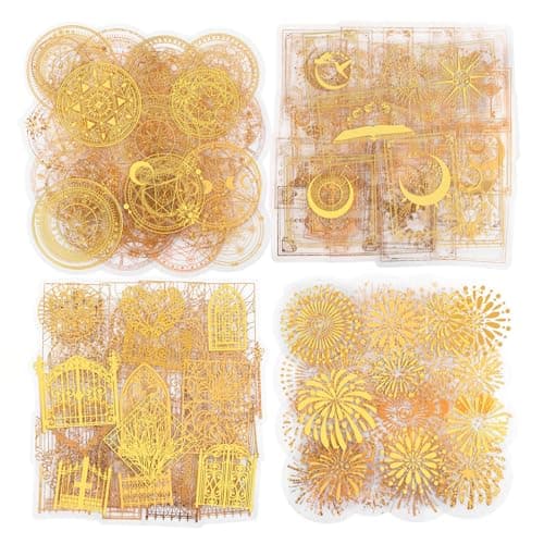 Dizdkizd Pre Cut Gold Holographic Stickers 180 Pieces Large Size Glitter Transparent Resin Sticker Decals for Scrapbooking Crafts Laptop Gift Wraps Water Bottles Art