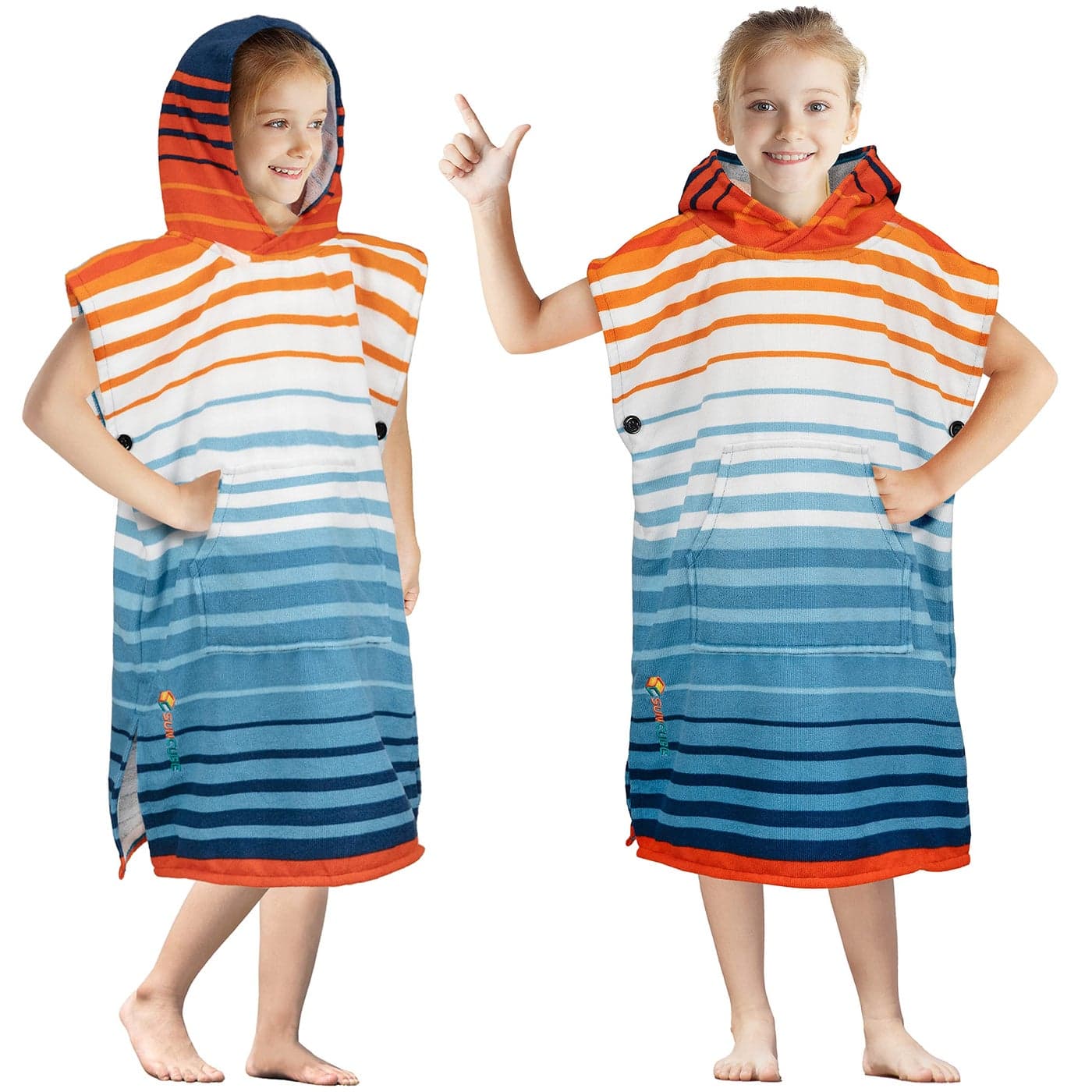 SUN CUBE Kids Changing Robe Surf Poncho Kids Beach Towels Hooded Towel for Teens Bath Pool Microfiber Quick Dry Wearable Towel Poncho with Hood Swim Towel for Girls 812 Years Orange Stripe