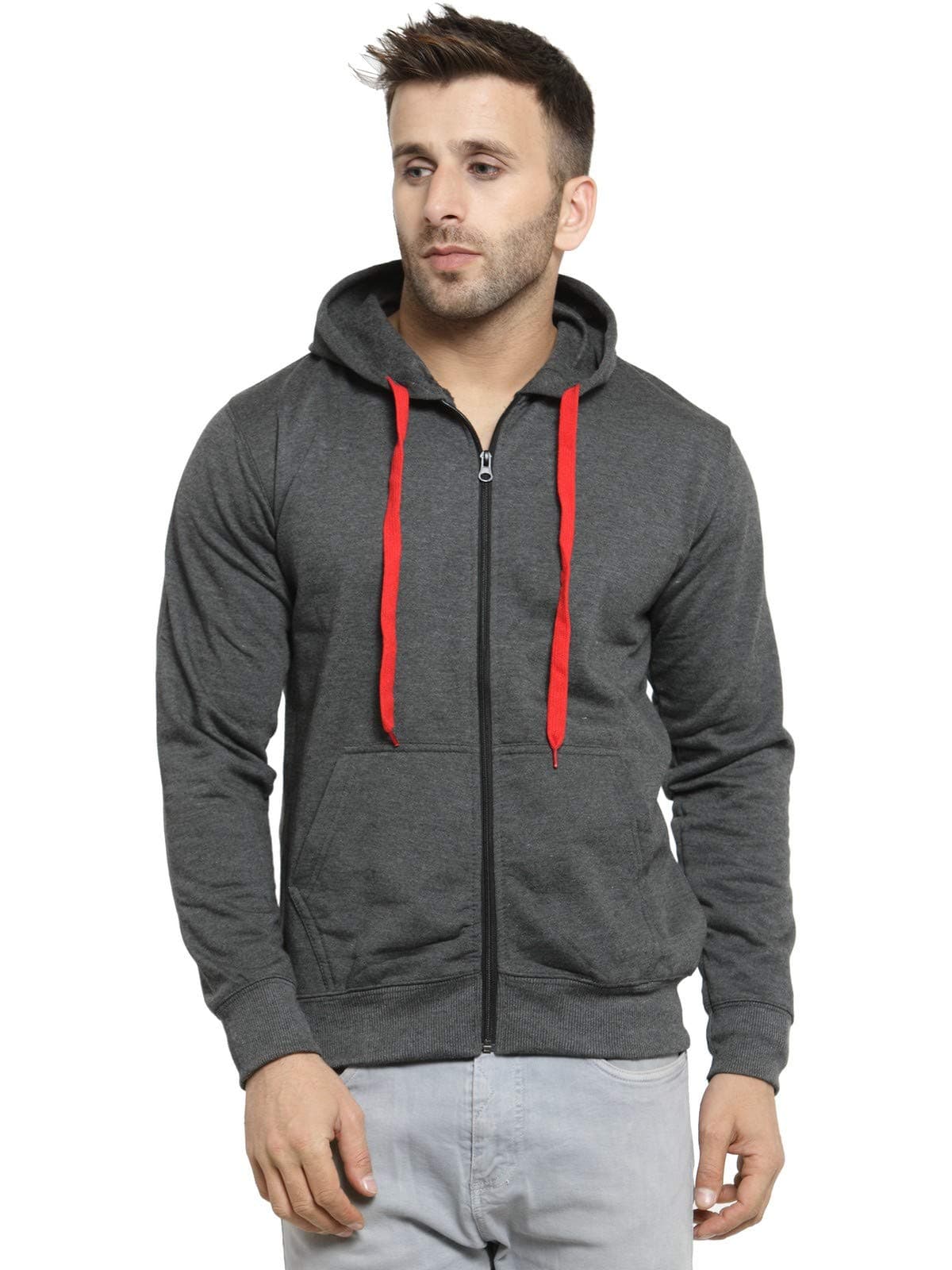 Scott International Men's Rich Cotton Hooded Regular Fit Sweatshirt with Zip (sshz1xl_Charcoal_X-Large)