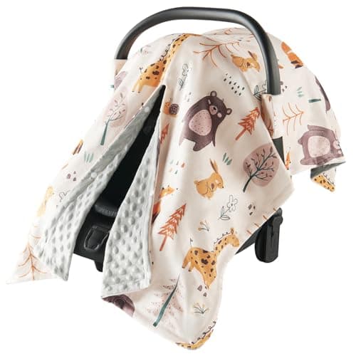 Babygreat Baby Car Seat Cover - Ultra Soft Minky Carseat Covers Baby with Snap Peekaboo Opening, Multi-Use Stroller Cover, Nursing Cover & Plush Infant Blanket for Boys Girls (Beige)