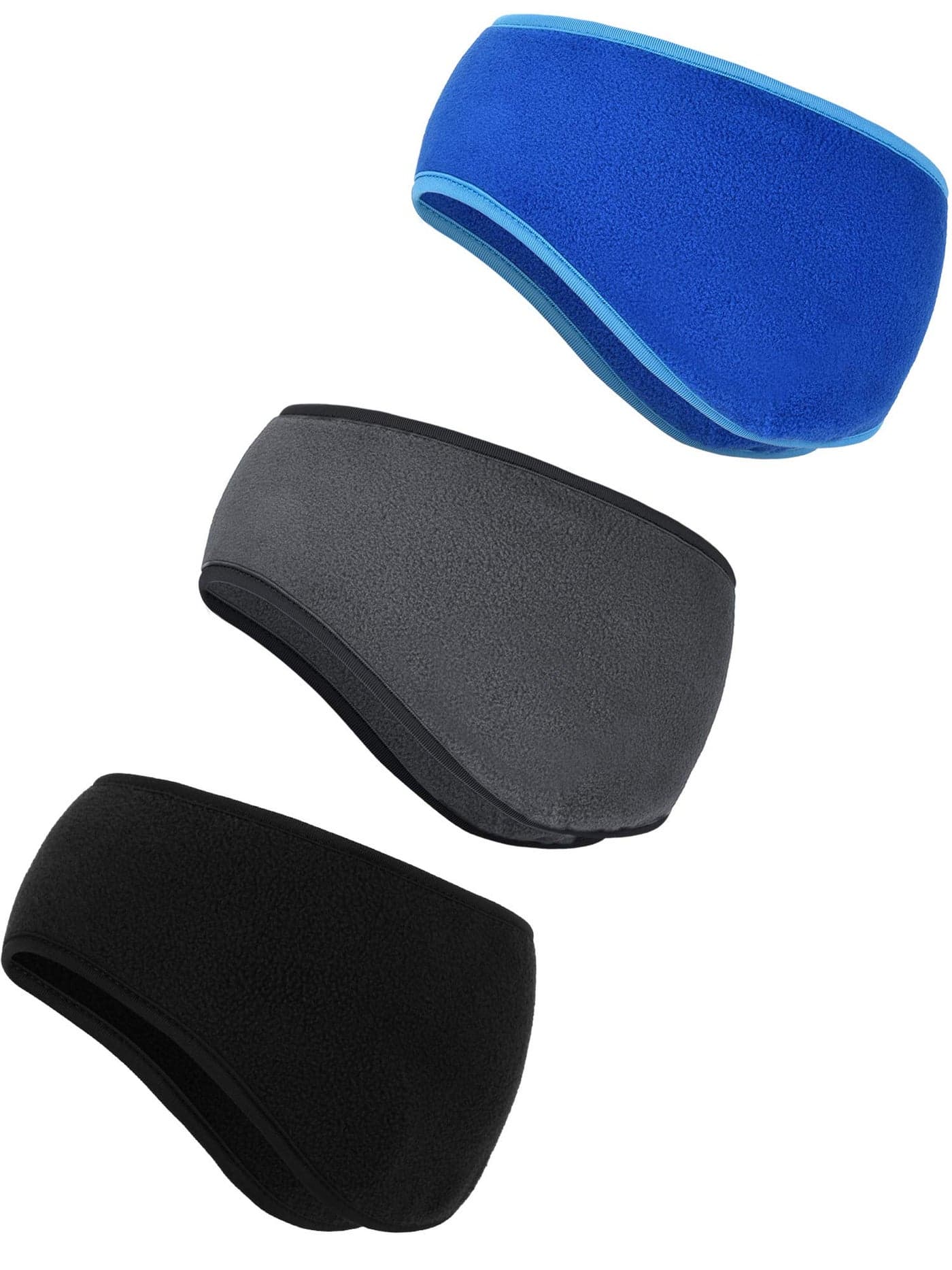 BBTO 3 Pcs Fleece Ear Warmers Muffs for Men Women Headband Ear Muffs Winter Covers for Cold Weather Running Cycling Ski(Black, Gray, Blue)