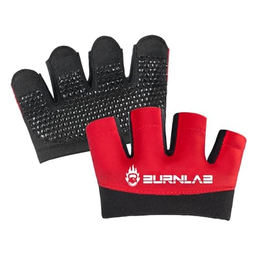 BURNLAB Workout Gloves,Short Micro Weight Lifting Gloves Grip Pads with Full Palm Protection & Extra Grip for Men Women Weightlifting,Gym,Cross Training,Powerlifting,WODs (Black & Red, XL)