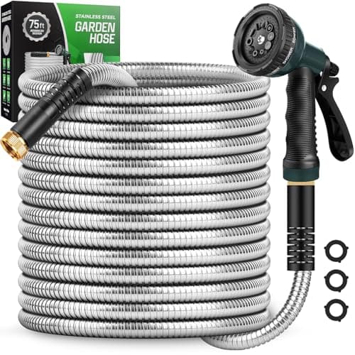 Amayrose Garden Hose with 10Function Nozzle Leakproof Metal Connector Hose No Knots KinkFree Hoses Lighter AntiPets WearResistant 34 GHT Water Hose for Garden Yard Outdoor75 FT