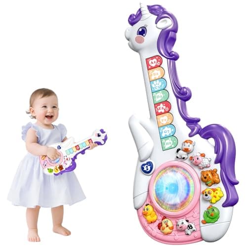 Marstone Toys for 1 2 Year Old Girl Birthday Gifts Baby Musical Unicorn Toys 1218 Months Educational Cartoon Guitar for Toddler Boy Kid 13 Infant 1st First Interactive Learning Birthday Present
